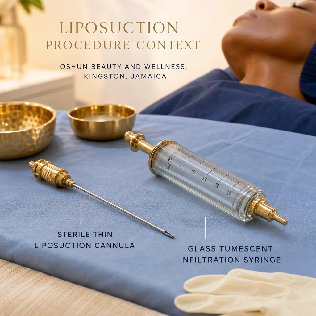 Reference materials and a Liposuction care plan in a leather portfolio at the Oshun clinic in Kingston, Jamaica